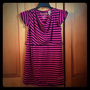 A pink dress with black stripes for kids!